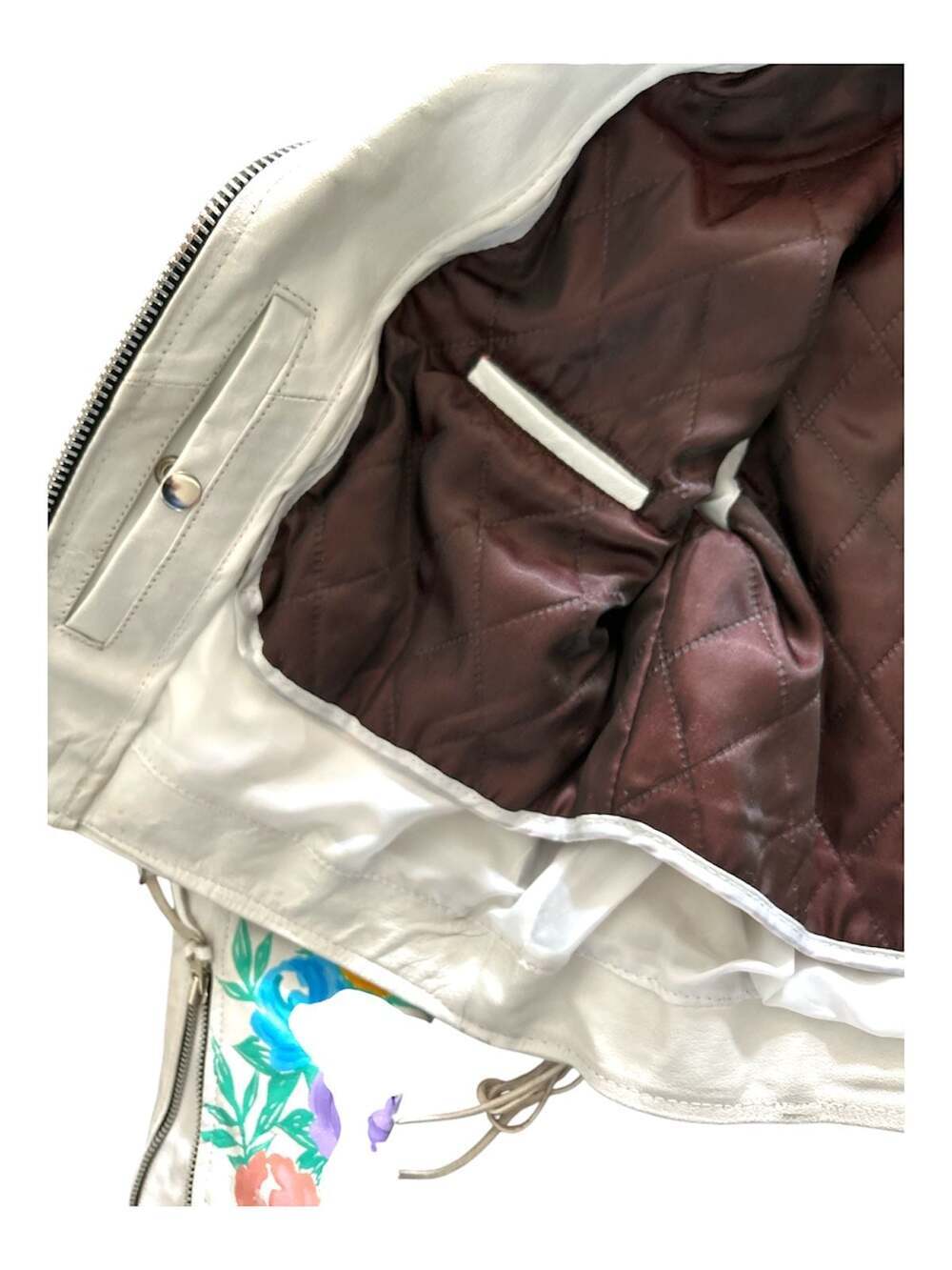 Jamin Leather White Floral Hand-Painted Biker Jacket - Picture 11 of 12